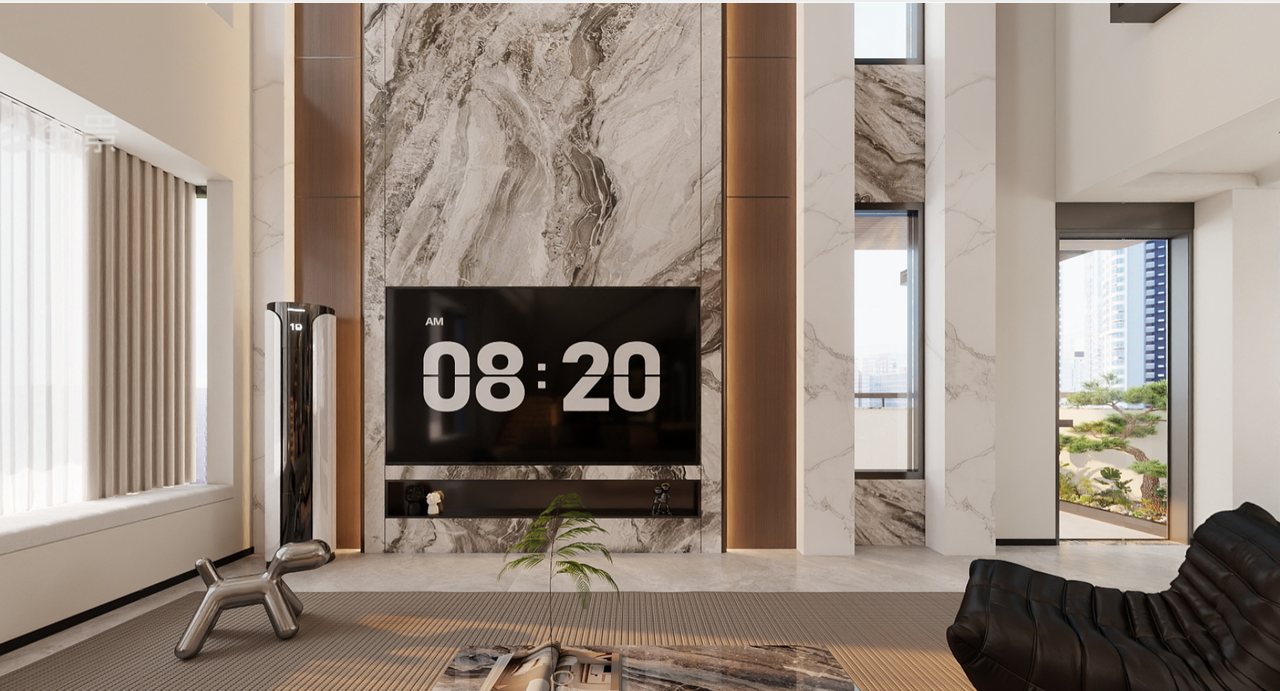 Photorealistic living room rendering used for a trade-team presentation